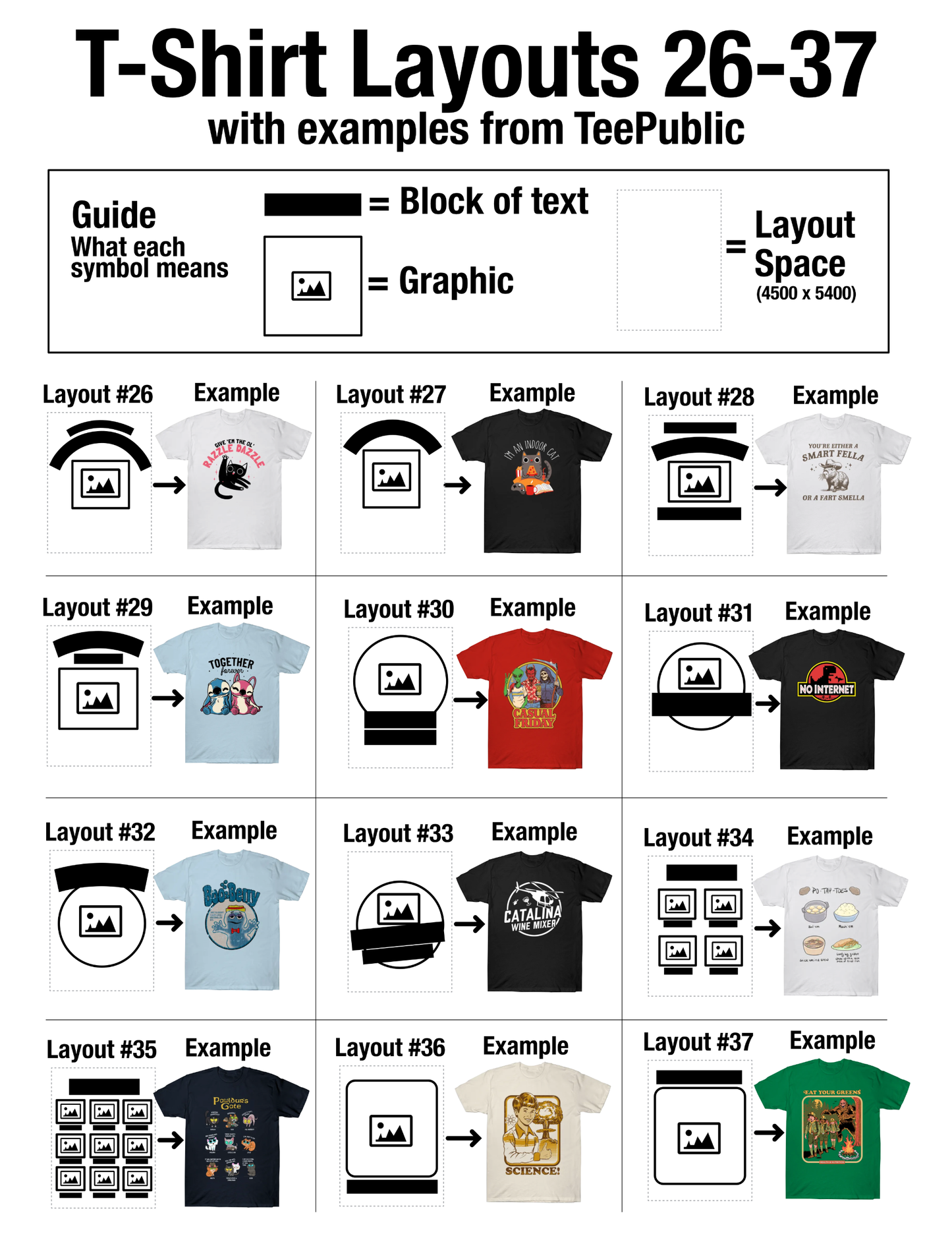 T-Shirt Layouts 26-50 with examples