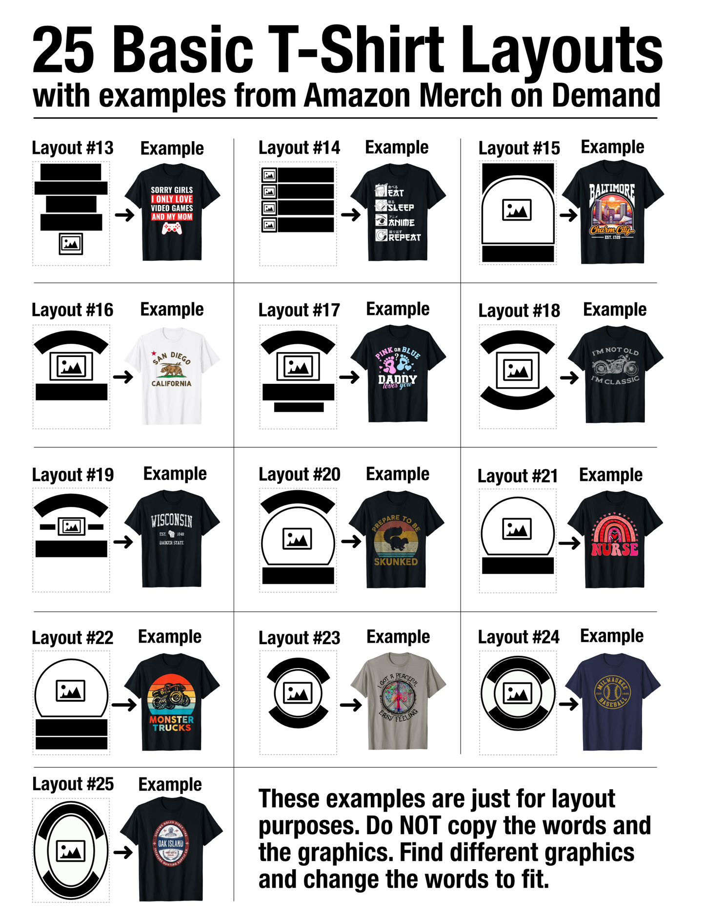 25 Basic T-Shirt Layouts with examples