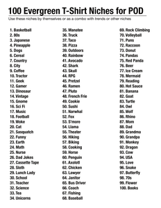 100 Evergreen T-Shirt Niches for Print on Demand