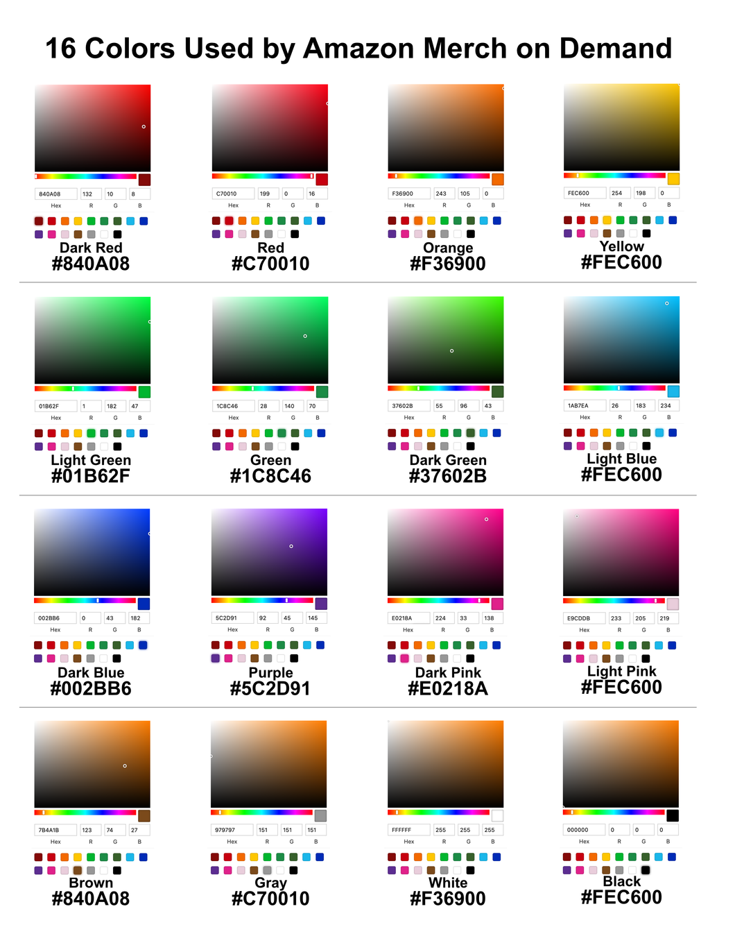 16 Colors Used on Amazon Merch on Demand – Detour Shirts