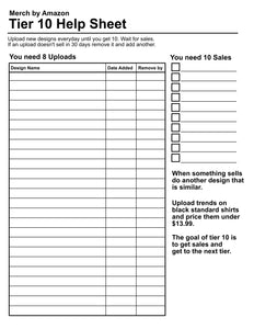 Merch by Amazon Tier 10 Help Sheet