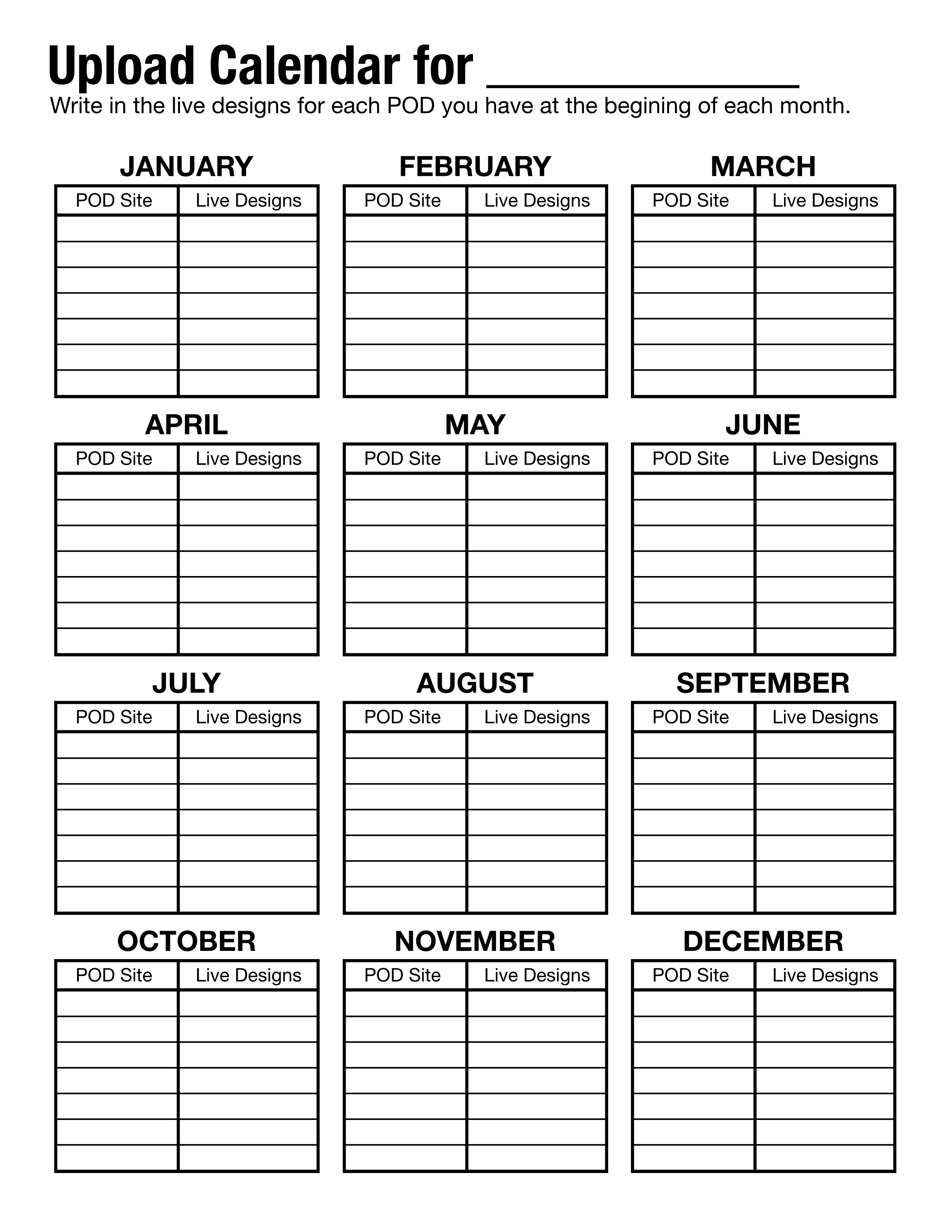 Upload Calendar Tracker for the Year – Detour Shirts