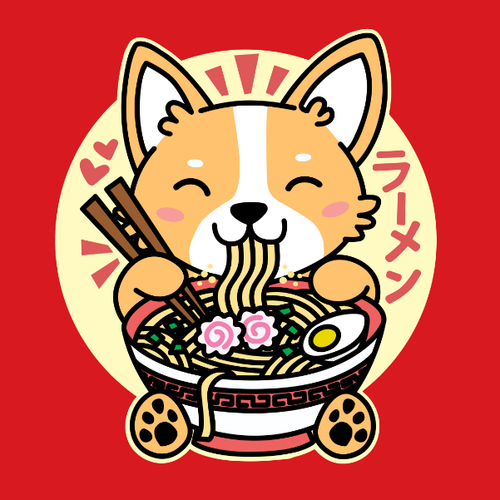 Corgi Eating Ramen Kawaii